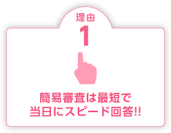 理由1 簡易審査は最短で当日にスピード回答!!